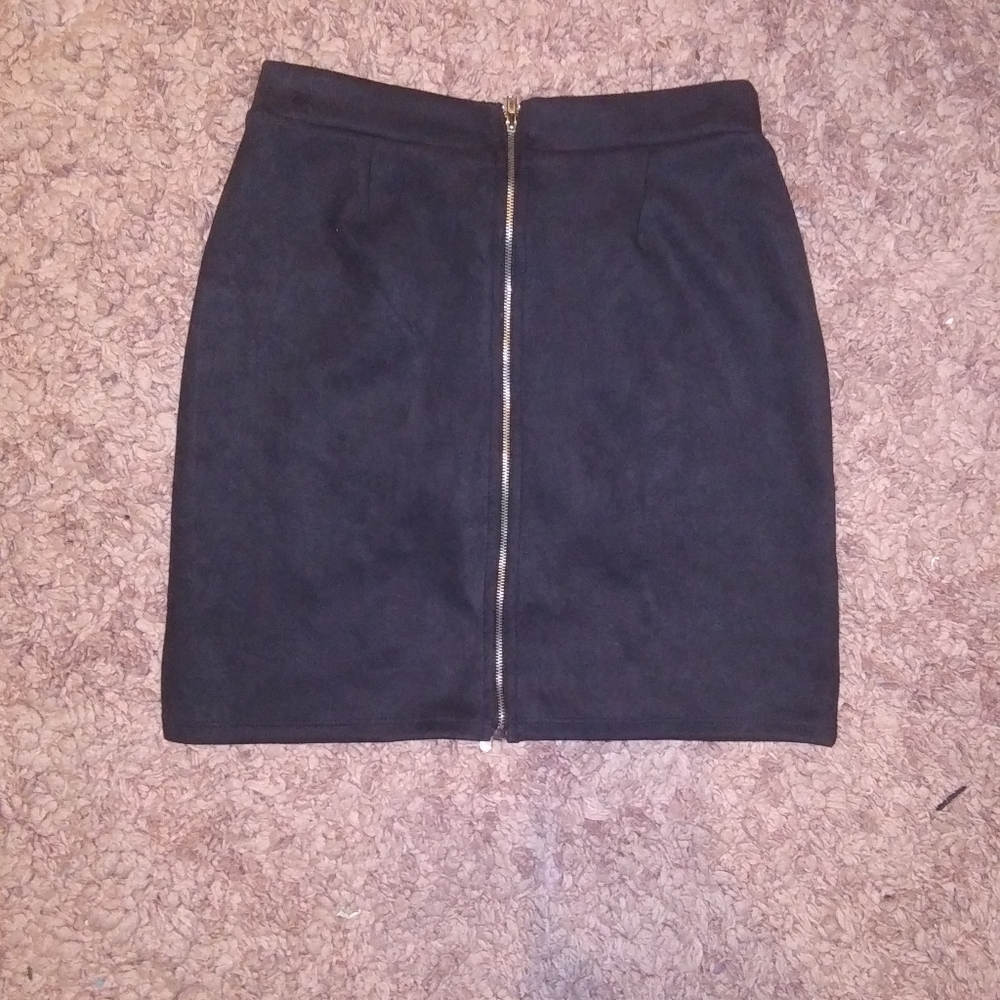 Black suede zip up skirt